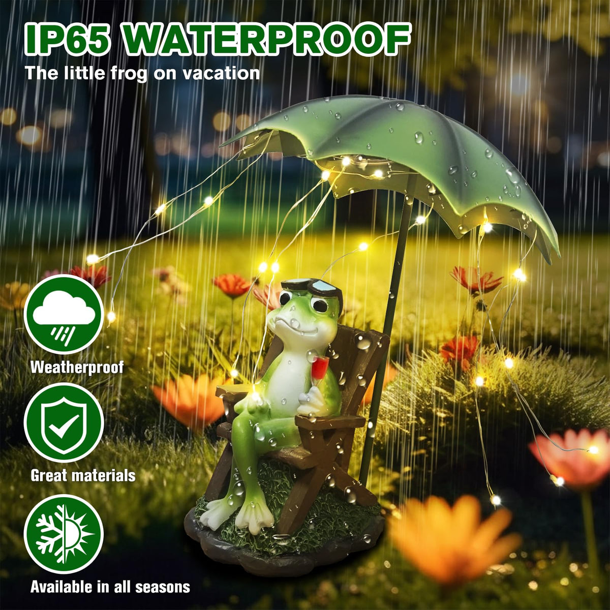 ASDFG Solar Red Wine Frog Statue Umbrella LED Lantern Waterproof Yard Decor