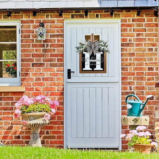 Last Name All Year Wreath, for Front Doors, Spring, Fall, 26 Last Name Letters All Year Round Wreaths, Suitable for Wedding Decorations, Home Porches, Farmhouses, Yards, Garden Decorations, Gifts (H)