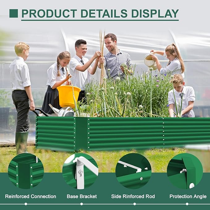 Land Guard 6x3x3ft Rectangular Galvanized Raised Garden Beds, Large-Capacity Metal Planter Box Outdoor, Durable Deep Raised Garden Bed 3ft Tall, Raised Beds for Gardening Vegetables, Forest Green
