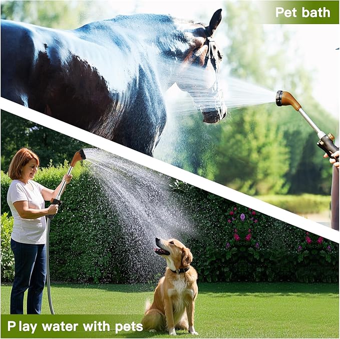 GREEN MOUNT Watering Wand, Heavy Duty Garden Hose Wand with 8 Spray Patterns, 16-Inch Hose Sprayer Nozzle with Flow Control, Ideal for Lawn and Garden Use, Bronze