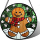 Stained Glass Window Hanging Cute Christmas Gingerbread Man Snowflake 9.8" - Suncatcher Door Garden Sun Catcher Home Decor Birthday for Mom Men Woman Nana Friend
