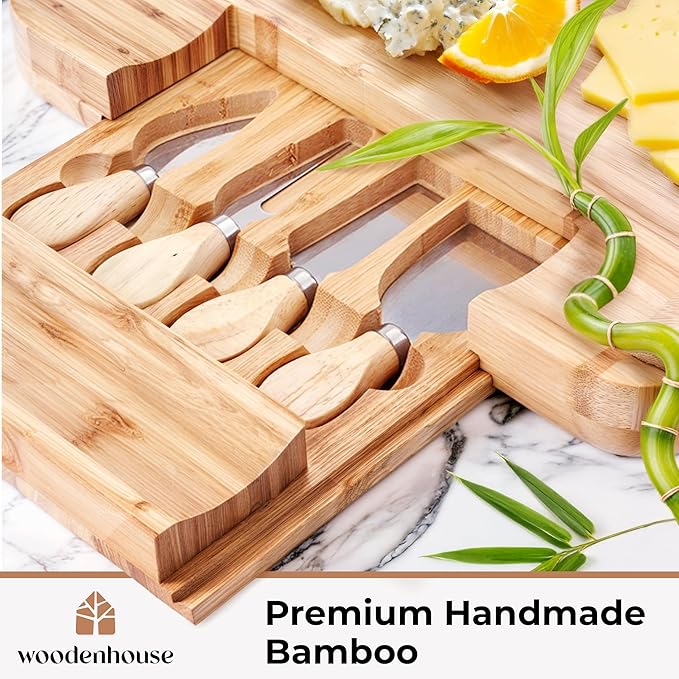 Bamboo Charcuterie Boards Gift Set - Meat and Cheese Tray with Utensils, Fruit Tray, and 2 Sauce Bowls Included - Bamboo Cheese Platter - House Warming Gifts New Home Couples & Family, Wedding Gifts