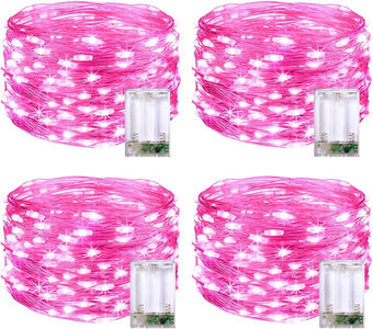 JMEXSUSS 4 Pack 50 LED Pink Fairy Lights Battery Operated, 16.1ft Christmas Fairy Lights Indoor Outdoor Waterproof, Pink String Lights for Bedroom Wedding Birthday Holiday Decorations