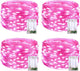 JMEXSUSS 4 Pack 50 LED Pink Fairy Lights Battery Operated, 16.1ft Christmas Fairy Lights Indoor Outdoor Waterproof, Pink String Lights for Bedroom Wedding Birthday Holiday Decorations