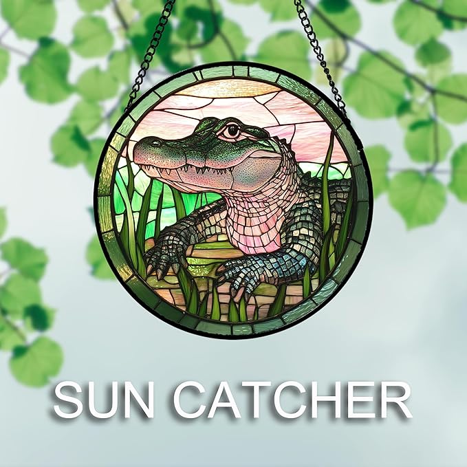DASTOLL Stained Glass Window Hanging 4 Pcs Set Cute Animal Large 11.8"- Green Plant Pink Suncatcher Door Garden Sun Catcher Decor Birthday Christmas for Mom Woman Nana Men Friend