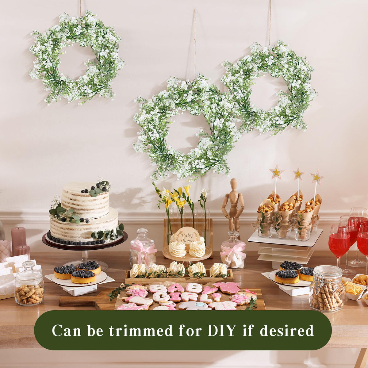 Lyrow 12 Piece Artificial Baby Breath Flower Vines 5.9ft Faux Hanging Gypsophila Greenery Garland Vines Fake Bulk Baby Breath Garland for Wedding Party Table Home Backdrop Wall Decor (White)