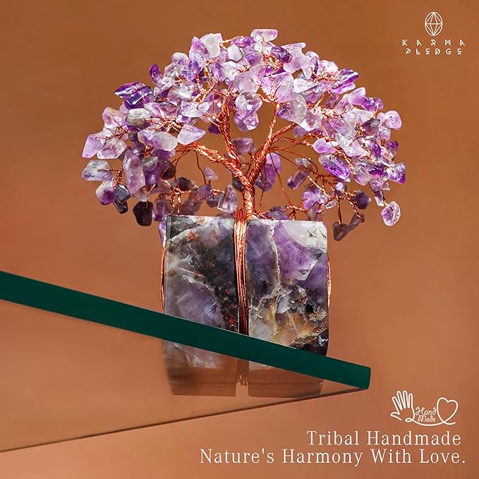Crystal Tree of Life for Home and Office Decor, Handmade Raw Crystal Base Amethyst Chakra Healing Crystal Tree for Positive Energy, Money, Good Luck, Christmas Décor, Birthday Gifts for Women