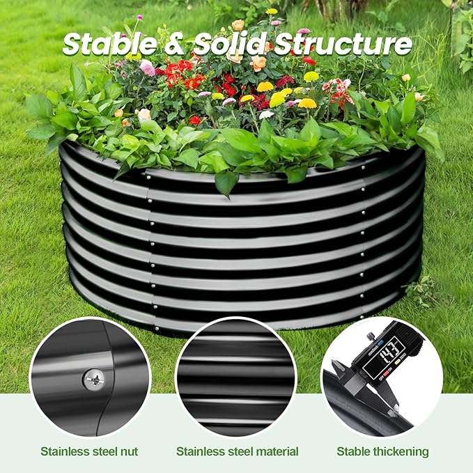 Land Guard 4×4×2ft Galvanized Raised Garden Bed Kit 2Pcs, Planter Raised Garden Beds Outdoor, Round Clearance Raised Garden Beds for Gardening Vegetables (Gray)
