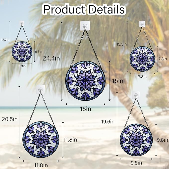 AMDERVEN Stained Glass Window Hanging, Purple Blue Tiffany Style Flowers Sun Catcher for Window Door Home Decor Suncatcher Christmas Mother's Day Birthday Gifts for Women Men Mom Nana 11.8 in