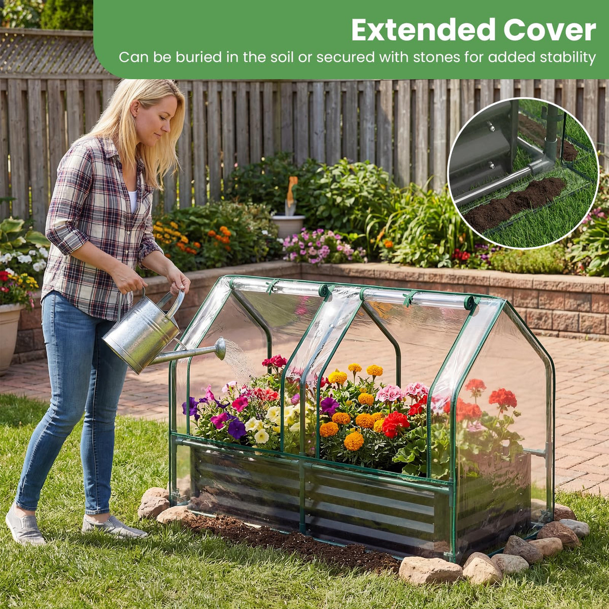 HAPPYGRILL 4 x 2 x 3 FT Galvanized Raised Garden Bed with Cover