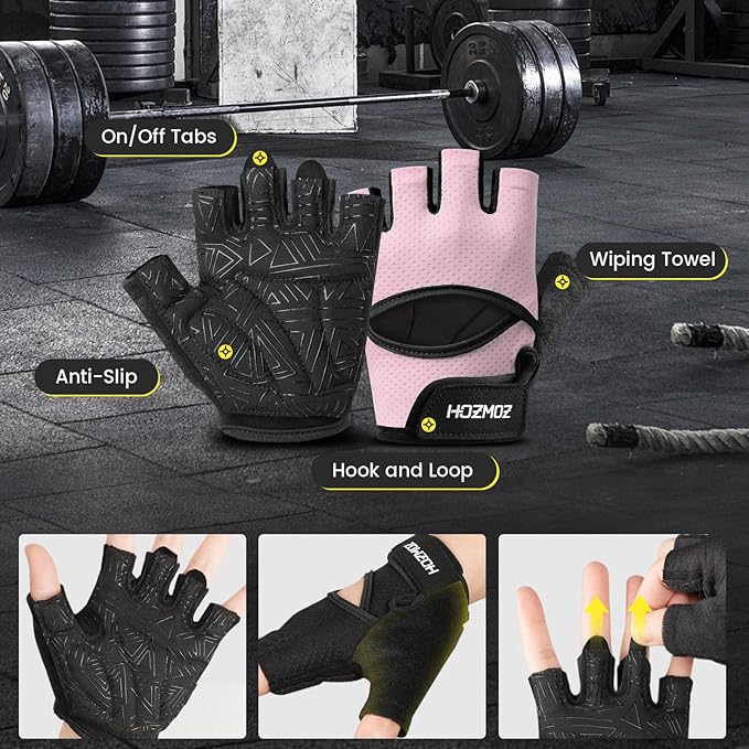 Ventilated Weight Lifting Gloves, Thick Padded Workout Gym Gloves with Full Palm Protection & Grip & Shock Absorption for Women & Men's Fitness Exercise Training