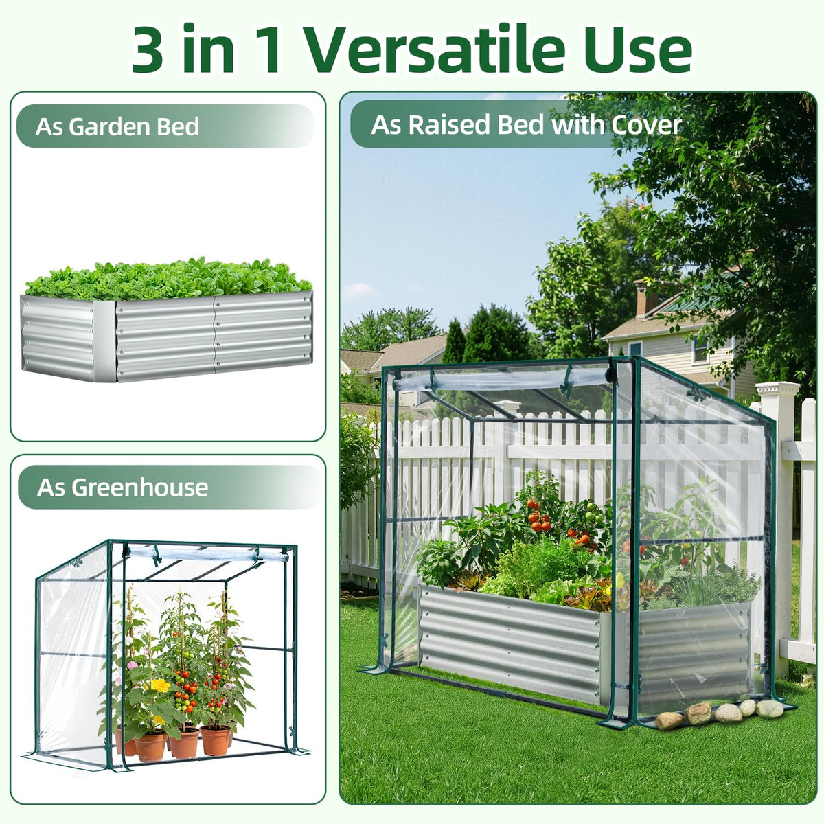 Ohuhu 4x2x1 FT Raised Garden Bed Outdoor with Cover, 3-in-1 Gardening Set