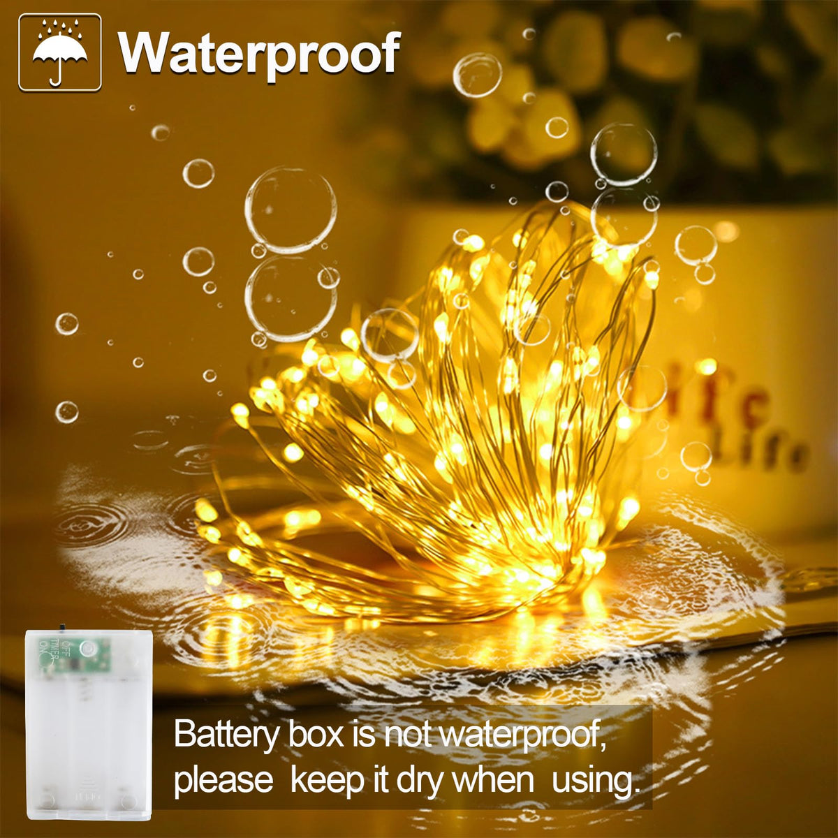 YAOZHOU Christmas Fairy String Lights Battery Operated, Warm White