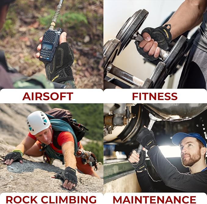 HANDLANDY Fingerless Work Gloves for Men, Padded Impact Tactical Mechanics Gloves, Grip Utility Trucker Driver Gloves (Black- impact, Medium (Pack of 1))