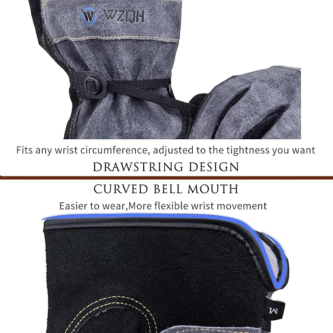 Leather Work Gloves for Men or Women. XX-Large Glove for Gardening, Tig/Mig Welding, Construction, Chainsaw, Farm, Ranch etc. Cowhide, Cotton Lined, Utility, Firm Grip, Durable. Grey-Black 2XL