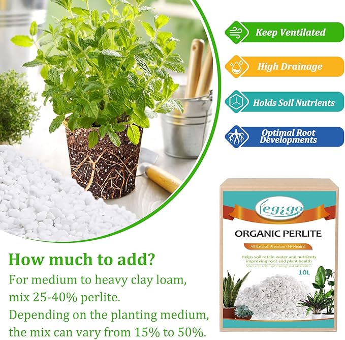 Legigo 10 Quarts Organic Horticultural Perlite for Plants Indoor- Natural Horticultural Soil Additive Conditioner Mix for Improves Drainage, Ventilation and Root Growth