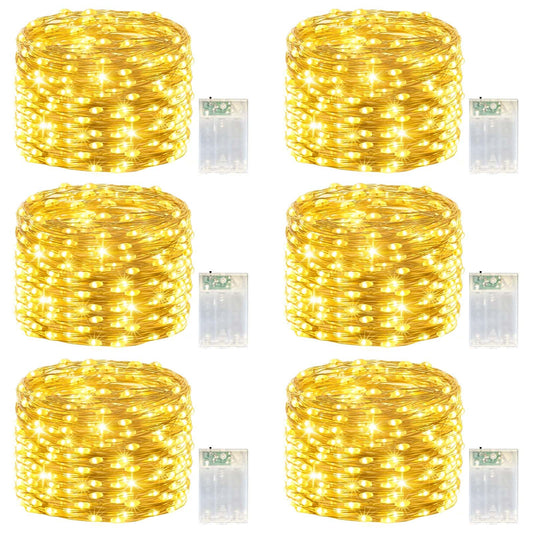 LitHome 6 Pack Warm White Fairy Lights Battery Operated, Each 20 FT 60 LED