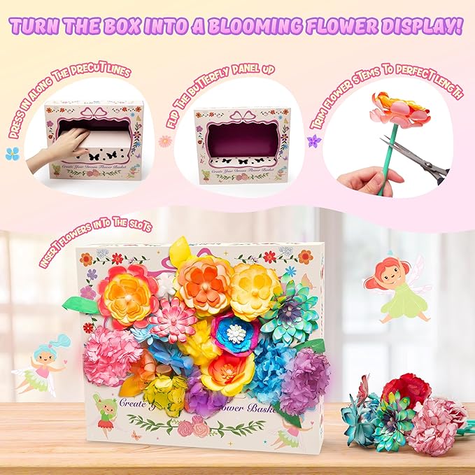 Kiditos Magic Flower Art Kit for Girls – DIY Blooming Flower Craft Kit with Color Drop Science Experiment | Creative Art & STEM Toy for Ages 6+