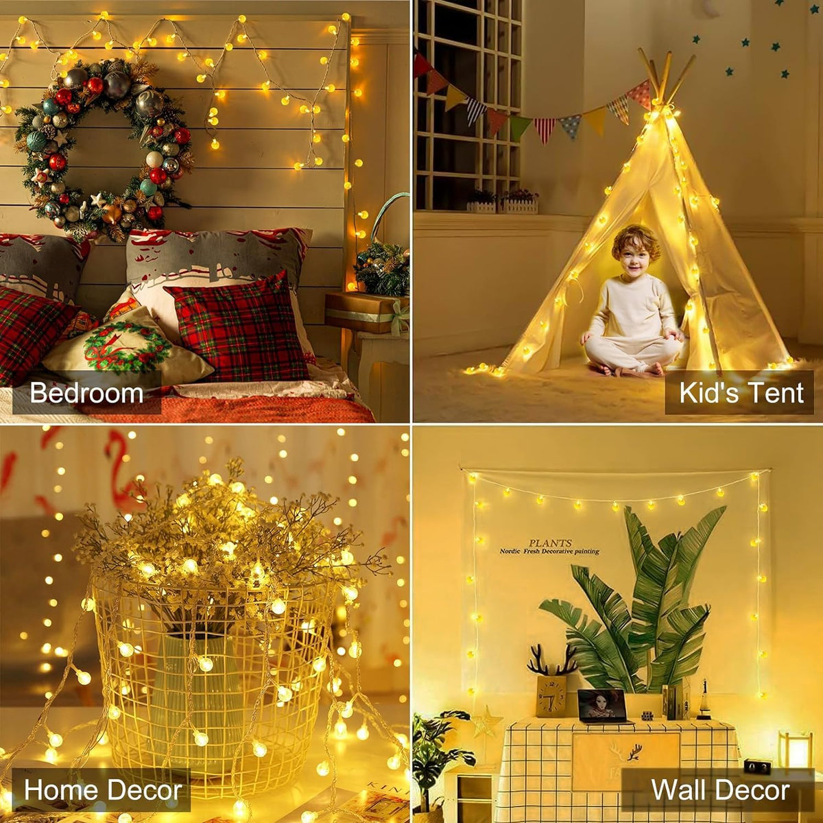 Minetom Crystal Globe String Lights Battery Operated - 17 ft 30 LED Globe Fairy String Lights with Remote, Waterproof for Indoor Bedroom Tent Loft Bed Patio Party Wedding Decor, Warm White