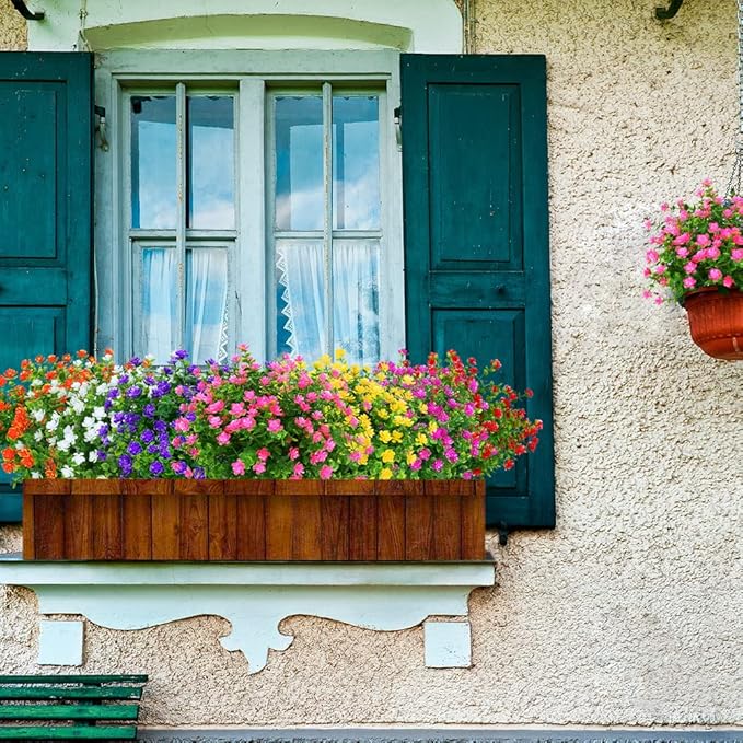 ArtBloom 24 Bundles Outdoor Artificial Flowers UV Resistant Fake Boxwood Plants, Faux Greenery for Indoor Outside Hanging Plants Garden Porch Window Box Home Wedding Farmhouse Décor (Pink)
