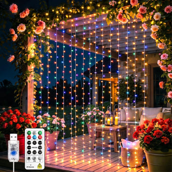 SINAMER Curtain String Light, 200LED 6.6x6.6ft, Remote & 8 Modes, USB