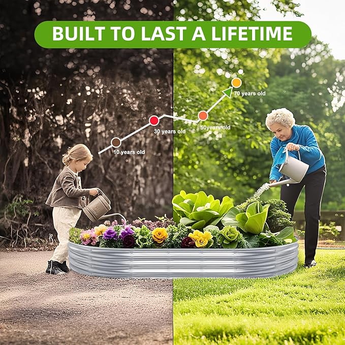 Galvanized Raised Garden Bed Kit, Planter Garden Boxes Outdoor, Oval Large Metal for Vegetables Fruits, Flowers Planter Boxes, Easy Assembly Garden Bed Kit 4x2x1 FT (1-Pack)