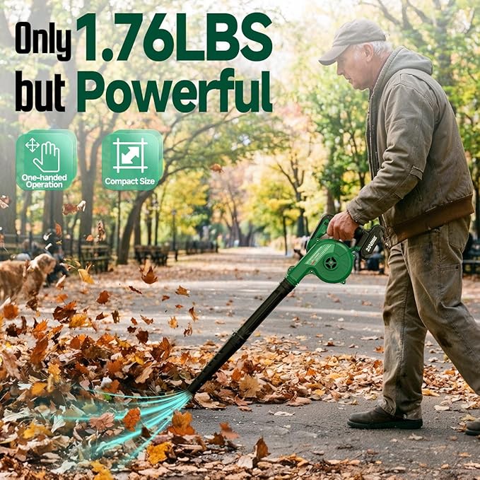 K I M O. Cordless Leaf Blower Vacuum Combo 4 in 1, 3 Nozzles &3 Modes for Inflation & Deflation, Extended Tube & Variable Speed, 20000RPM 150MPH, 2x2000mAh Battery Powered Leaf Blowers for Lawn Care