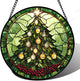DASTOLL Stained Glass Window Hanging - Green Christmas Tree Golden Bells Suncatcher for Doors Home Christmas Decoration Sun Catcher Thanksgiving New Year Birthday Gift for Women Men Mom Nana 6.3 in