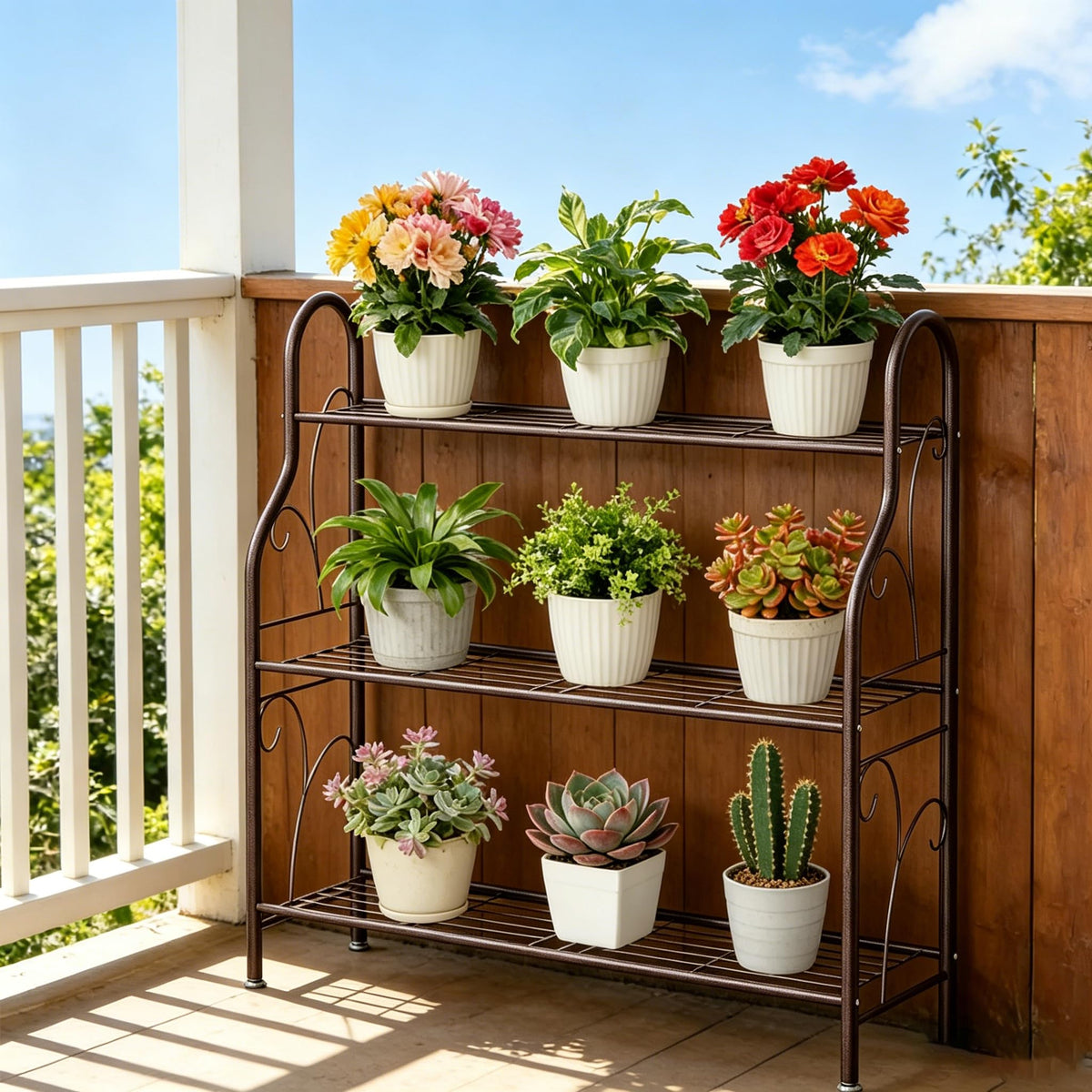 SORCEDAS 3 Tier Metal Plant Stand Indoor Outdoor Corner Flower Shelf