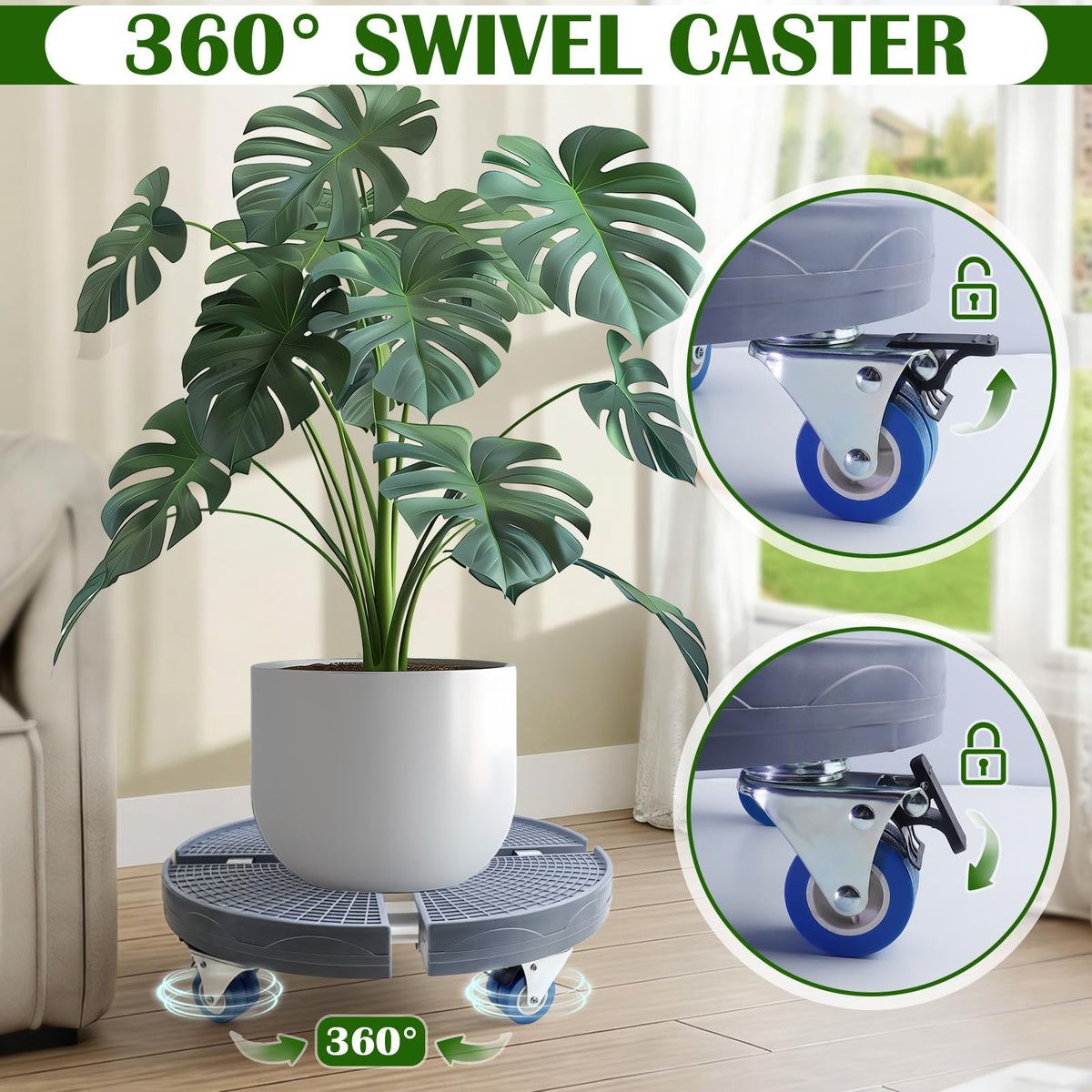 Plant Caddy with Wheels, 15-20 inch Adjustable Rolling Plant Stand, 2 Pack
