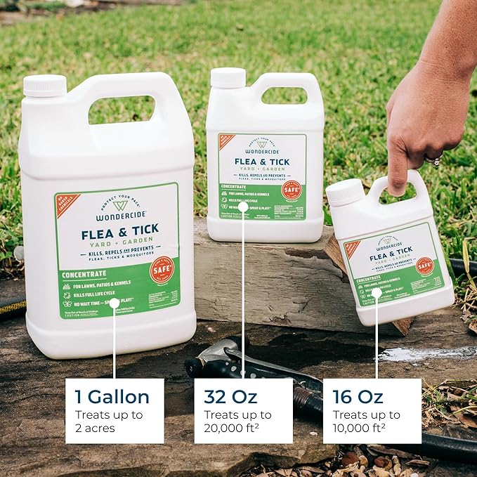 Wondercide - Flea and Tick Spray Concentrate for Yard and Garden with Natural Essential Oils – Kill, Control, Prevent, Fleas, Ticks, Mosquitoes and Insects - Safe Around Pets, Plants, Kids - 16 oz