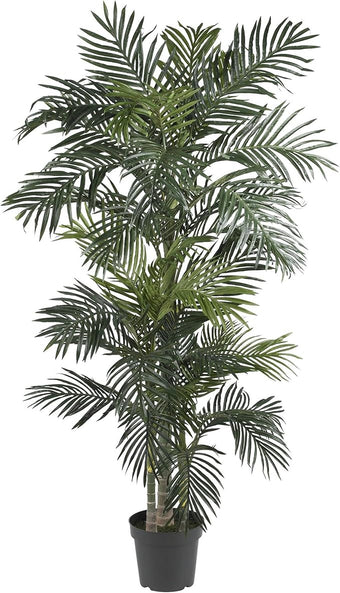 Nearly Natural 6.5ft Artificial Golden Cane Palm Tree, Lifelike Silk Indoor Palm With Three Textured Trunks Flexible Fronds Nursery Planter, Low Maintenance