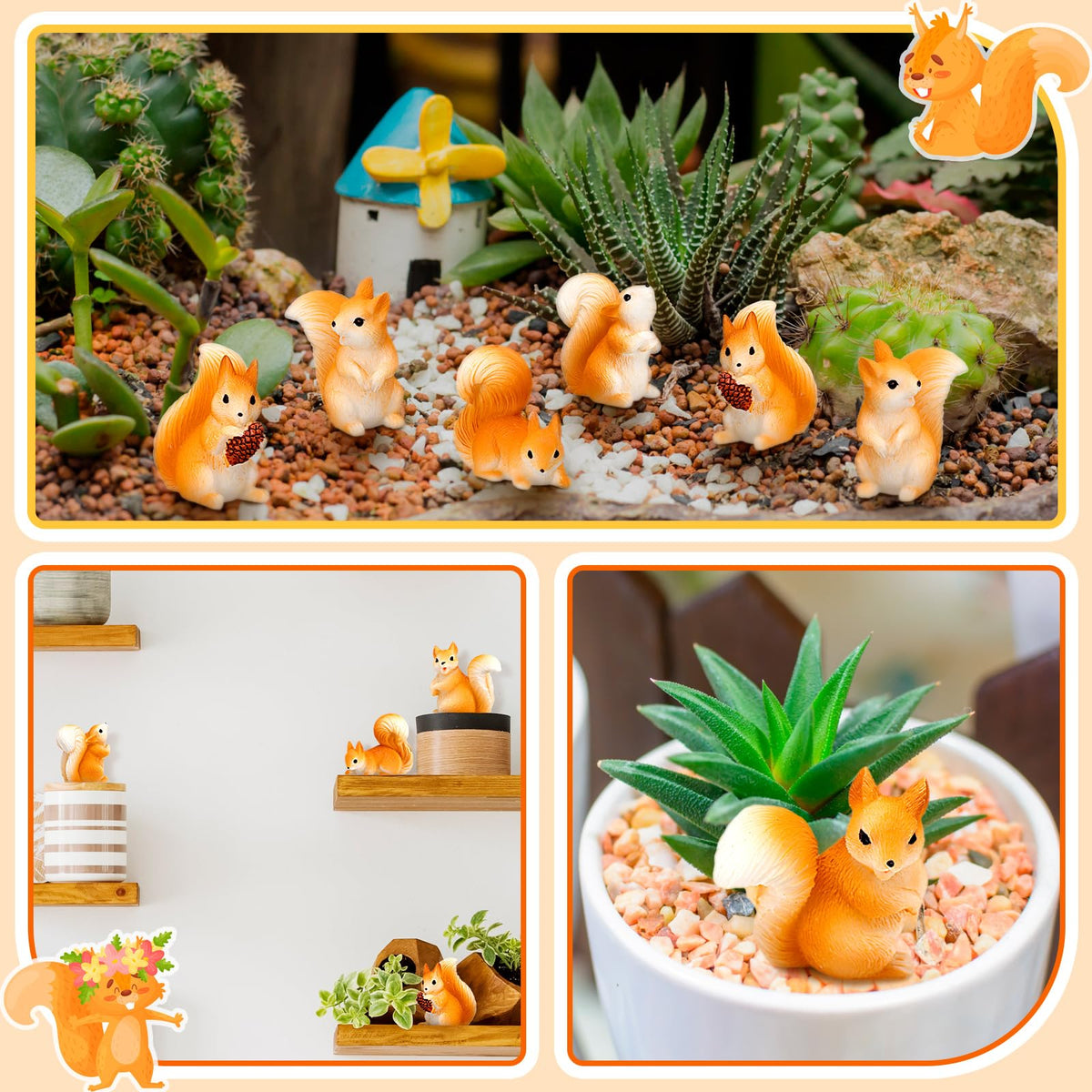 Weysat 40 Pcs Mini Resin Squirrel Figurines, Tiny Animal Decor for Craft