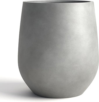 DTY Signature Mount Wilson 11''D x 11.8''H Modern Indoor Outdoor Fiberstone Tapered Planter, Lightweight, Weather Resistant Garden Pot with Drainage Hole & Rubber Plug - Gray, Small