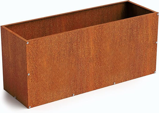 DIY CARTEL Corten Steel Rectangular Outdoor Planter Box, Rustic & Modern Farmhouse Design, Large Raised Metal Garden Bed for Commercial & Residential Use (36in x 12in x 16in)