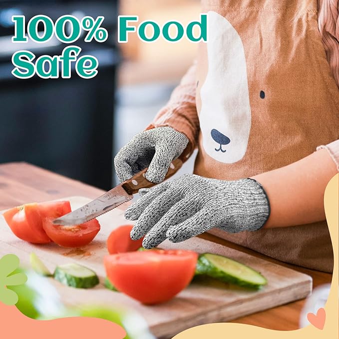 Evridwear Cut Resistant Gloves for Kids 7-9 Years, Level 5 Protection Cutting Gloves Food Grade for Cooking, Whittling, Wood Carving, Gardening and DIY