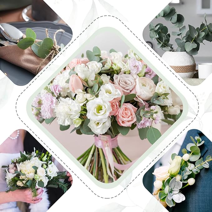Giegxin 270 Pcs 3 Kinds Mixed Eucalyptus Leaves Stems Bulk Artificial Silver Dollar Leaves Picks Dried Eucalyptus Bundle Faux Spray for Wedding Vase Bouquet Floral Arrangement (Green)