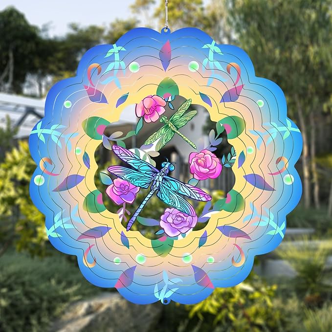 Dragonfly Wind Spinners Metal Dragonfly Gifts for Women Mom Grandma,12inch Hanging Wind Spinner for Outdoor&Indoor Decor Wind Kinetic Ornament for Yard Garden Decoration