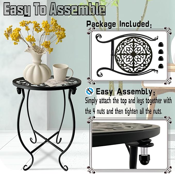 EKINIYAR Plant Stand Indoor Outdoor, 15" Tall Flower Pot Stand, Round Metal Corner Plant Stand for Flower Pot, Rustproof Flower Plant Rack Holder for Home, Garden, Patio, Plant Lovers 1 Count