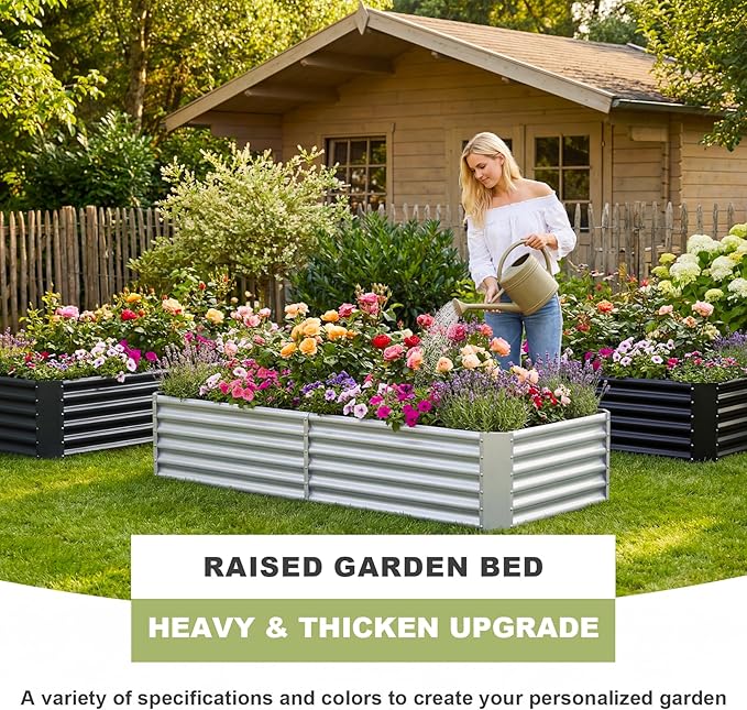 AHEONLAR 2 Pack 8×4×1.5ft Galvanized Raised Garden Beds Outdoor, Rectangle Sturdy and Durable Planter Boxes for Vegetables, Fruits, Flowers and Plants, Easy Assembly, Silver