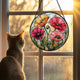 AMDERVEN Stained Glass Window Hanging, Red Orange Poppy Birth Flowers Sun Catcher for Door Garden Yard Decor Wildflowers Suncatcher Christmas Mother Birthday Gifts for Women Men Mom Nana 11.8 in