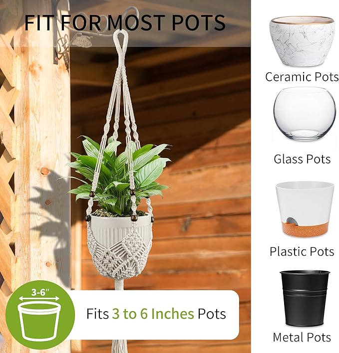 IDEEEPAN Macrame Plant Hanger - Fits 3 to 6 inches Pots for Indoor Outdoor, 35 Inch, Set of 2, Brown (POTS NOT Included)