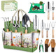 Garden Tools 9-Piece Heavy Duty Gardening Hand Tools with Floral Organizer Tote Bag, Rust-Proof Garden Tool Set, Thickened Repotting Mat, Gardening Gifts for Women Mom, Green