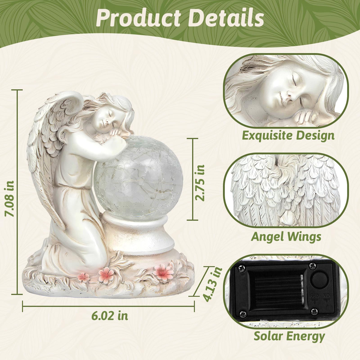 YEPOTUE Solar Angel Garden Statue Outdoor, Memorial Angel Figurine