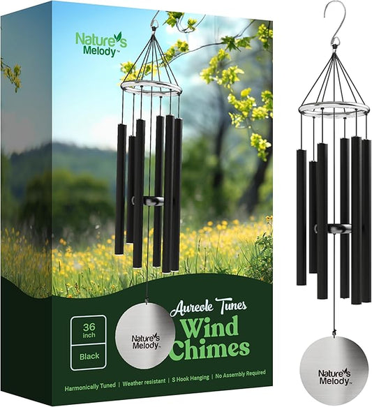 Nature’s Melody Aureole Tunes Wind Chimes – Outdoor Windchime with 6 Tubes Tuned to E Pentatonic Scale, 100% Rustproof Aluminum, Powder Finish & S Hook Hanger for Sympathy, Memorial Gift or Zen Garden