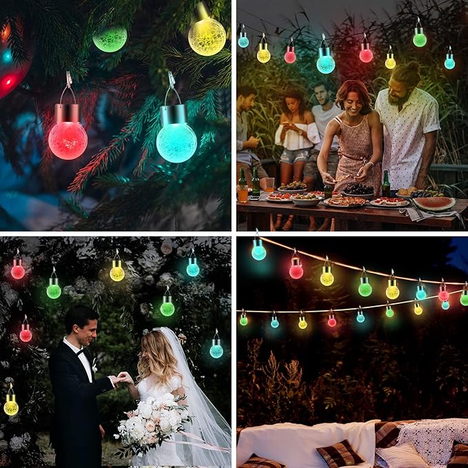 Solar Lights Outdoor Hanging Decorative Globe 8 Pack, Waterproof Solar Lantern with Handle and Clip, Solar Powered Glass Ball Lights for Garden Yard Fence Tree Umbrella Holiday Décor, Color Changing