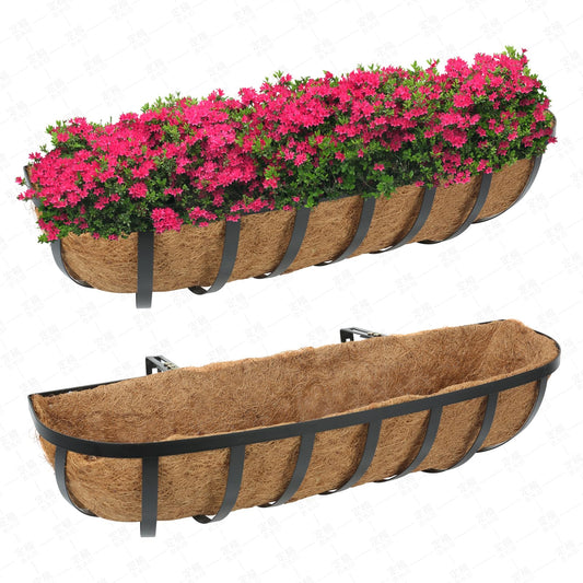 HUNIKC 30 Inch 2 Packs Window Boxes Planters Railing Planter Box with Adjustable Brackets for Porch Fence Patio Balcony Hanging Flower Baskets with Coco Liners for Outdoor Garden Décor(30IN/2Packs)