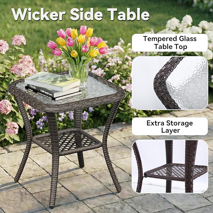3 Piece Outdoor Wicker Patio Furniture Set, Swivel Rocker Patio Chairs Set with Thickened Olefin Cushions, High Back and Deep Seating, Hand-Woven PE Rattan for Porch, Deck