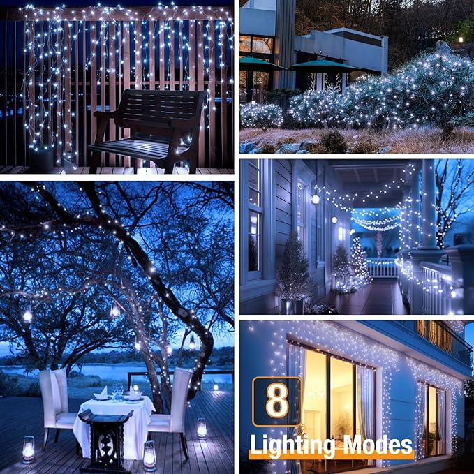 btfarm 8 Pack Solar String Lights Outdoor, Total 640LED 264FT Solar Fairy Lights Waterproof 8 Modes, Copper Wire Twinkle Lights Solar for Outside Garden Patio Tree Xmas Wedding Party Decor, Cool White
