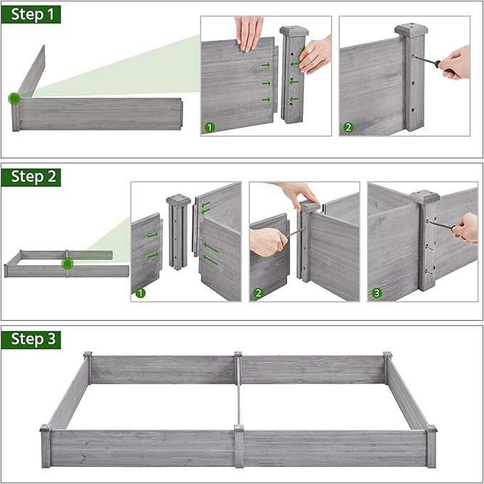 Yaheetech 8×4ft Wooden Horticulture Raised Garden Bed Divisible Elevated Planting Planter Box for Flowers/Vegetables/Herbs in Backyard/Patio Outdoor, 93 x 48 x 10in, Gray
